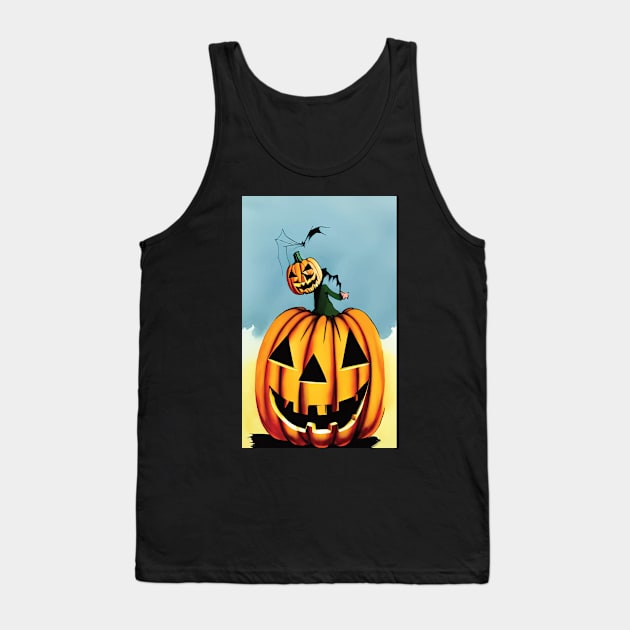 Halloween Scary Evil Pumpkin Funny Pumpkin Head Tank Top by flamebunny